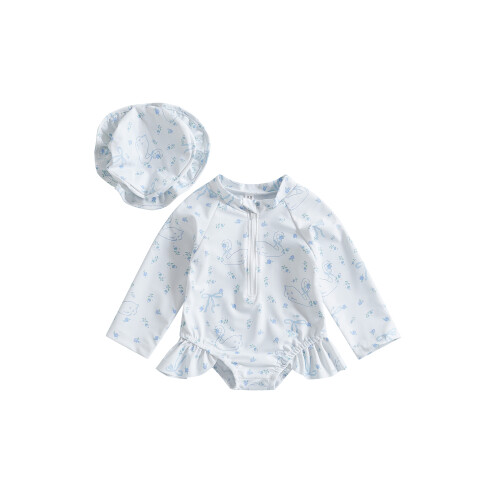 (6-9 Months, White) Dívčí rash guard s čepicí