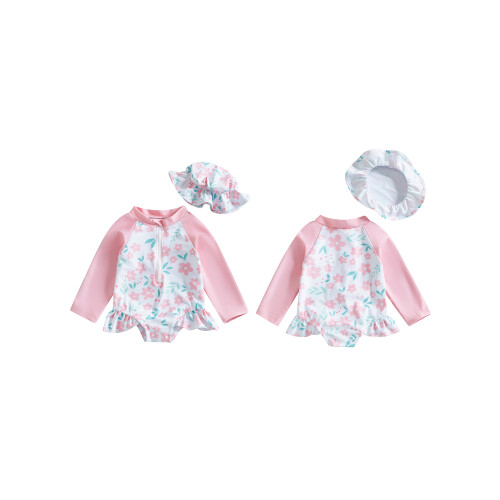 (9-12 Months, Pink) Μαγιό για νήπια και σκουφάκι 1