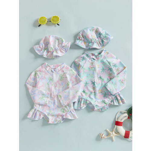 (6-9 Months, White) Dívčí rash guard s čepicí 1
