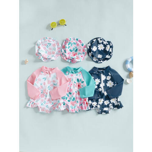 (9-12 Months, Pink) Μαγιό για νήπια και σκουφάκι 2