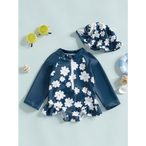 (12-18 Months, Blue) Μαγιό για νήπια και σκουφάκι 2
