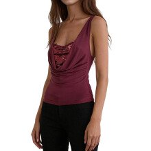 (S, Fuchsia) Women Tank Tops Sleeveless Cowl Neck Sparkly Sequin Decor Slim Fitted Summer Vest