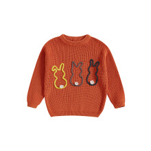 (130, Orange) Maglioni invernali per bambini, a maniche lunghe, girocollo, con ricamo di coniglietto.