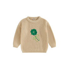 (12-18 Months, White) Dívčí svetr pro batolata a chlapce s výšivkou Clover, dlouhým rukávem, jarní topy