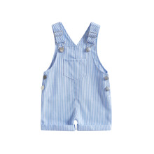 (6-12 Months, Blue) Tutina con bretelle per neonati e bambini, con stampa a righe, senza maniche, corta, per maschietti e femminucce.