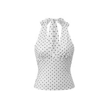 (S, White) Women Halter Top, Sleeveless Tops Backless Dots Print Slim Summer Vest for Club Party