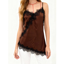 (XL, Khaki) Women Tank Tops Lace Trim Asymmetric Casual Vests Summer Fashion Sleeveless Tops Streetwear