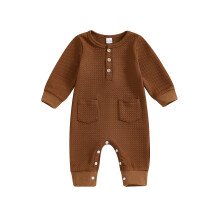 (12-18M, Khaki) Tutine per neonati e bambine, tinta unita, con bottoni, scollo rotondo e maniche lunghe, ideali per l'autunno.