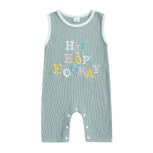 (12-18 Months, Blue) Tutina pasquale per neonati, modello a coste, senza maniche, scollo rotondo, ricamo lettere, varie taglie.