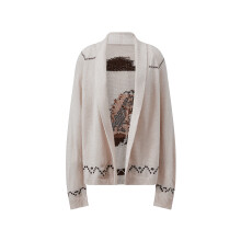 (S, White) Women's Autumn Sweater Cardigan Long Sleeve Open Front Galloping Horse Print Knitwear