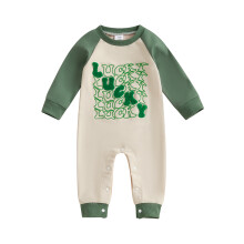 (3-6 Months, Khaki) Tutina casual per neonato irlandese a maniche lunghe con scollo rotondo e ricamo a lettere. Abbigliamento per neonati.