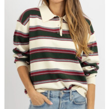 (L, Army Green) Suéter de punto a rayas para mujer, ideal para otoño e invierno, estilo casual, manga larga, corte holgado y cuello.