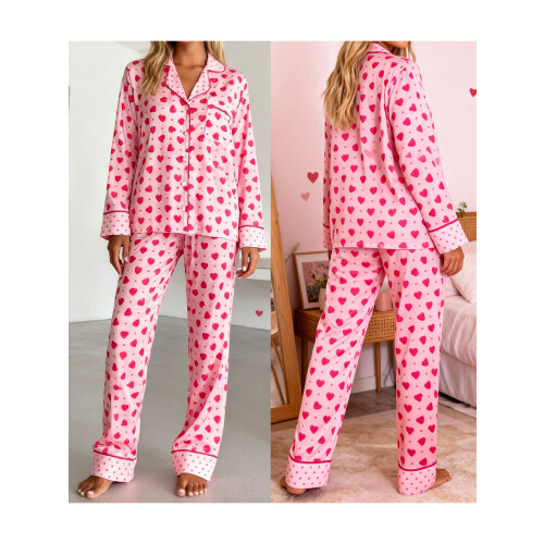 (L, Pink) Γυναικεία πιτζάμα 2 και λάστιχο. 1