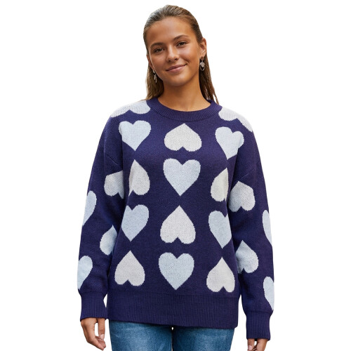 (S, Blue) Pull en maille Haut décontracté.