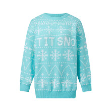 (S, Lake Blue) Women Sweater Dress, Long Sleeve Crew Neck Snowflake Letters Christmas Dress Mini Dress