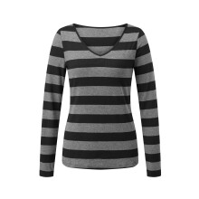 (M, Black) Womens Long Sleeve Tops Slim Fit Casual Stylish Striped V Neck T-Shirt for Fall and Winter