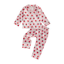 (5 Years, Orange) Mädchen-Herbst-Satin-Pyjama-Set mit Erdbeerkaromuster, langärmeligem Oberteil und passender Hose.