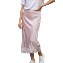 (S, Pink) Lange damesrok, elegante zomerrok met lage taille, kanten patchwork en een zwierige look voor een casual gelegenheid.