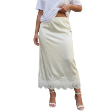 (XL, Champagne) Jupe longue femme, jupe d'été fluide taille basse en dentelle, look décontracté.