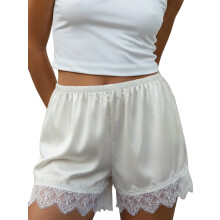 (XL, Ivory) Damen Sommer-Freizeitshorts mit elastischem Bund, Spitzenbesatz und weitem Bein, Streetwear-Shorts
