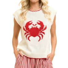 (M, Rose Red) Chaleco holgado de punto para mujer, suéter sin mangas con cuello redondo para otoño, camiseta estampada langosta