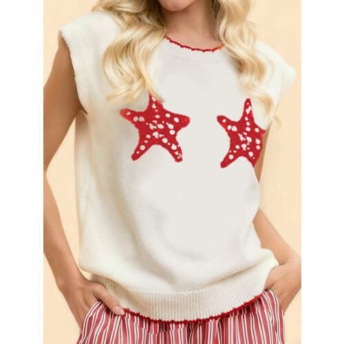 (L, Red) Γυναικείο Φαρδύ Πλεκτό Γιλέκο Casual Φθινοπωρινό με Στάμπα Αστακού 2