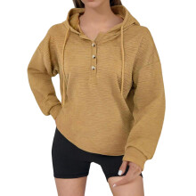(XL, Khaki) Dámské podzimní košile s kapucí, módní ležérní jednobarevné, lehké topy s dlouhým rukávem