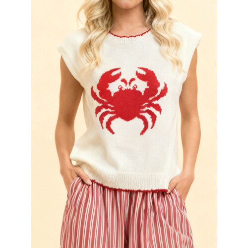 (M, Rose Red) Γυναικείο Φαρδύ Πλεκτό Γιλέκο Casual Φθινοπωρινό με Στάμπα Αστακού 2