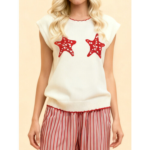 (L, Red) Γυναικείο Φαρδύ Πλεκτό Γιλέκο Casual Φθινοπωρινό με Στάμπα Αστακού 1