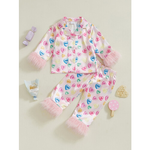 (18-24 Months, Pink) Σετ σατέν πιτζάμες και κουμπιά. 2