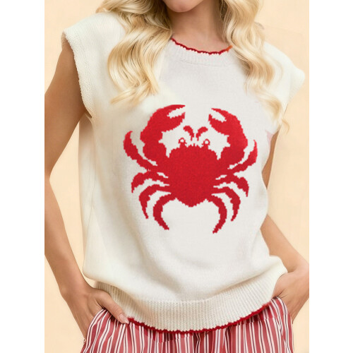 (M, Rose Red) Γυναικείο Φαρδύ Πλεκτό Γιλέκο Casual Φθινοπωρινό με Στάμπα Αστακού 1