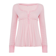 (M, Pink) Womens Knit Tops Fall Scoop Neck Long Sleeve Casual Striped Print Babydoll Shirts