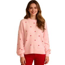 (M, Pink) Suéter de otoño para mujer, manga larga, corazón, cuello redondo, ideal para San Valentín