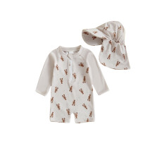 (12-18 Months, Khaki) Taaperoiden ihottuma-asut hatulla, 2 kpl setti, rapu-hummeri-valaskuvio, vetoketjullinen, pitkähihainen vauvan uima-asu
