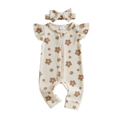 (3-6 Months, Beige) Conjunto de verano (2 piezas).