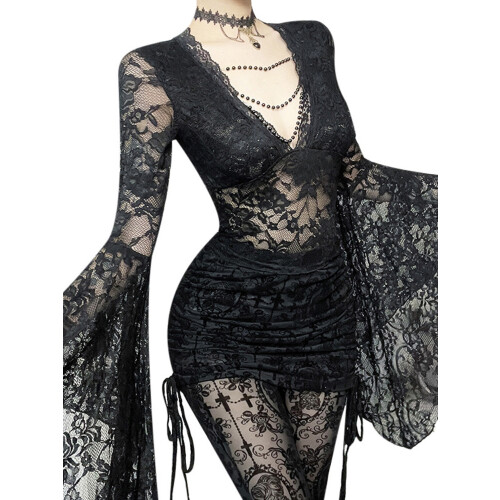 (S, Black) Damen Halloween Spitzentops für Party.