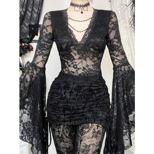 (S, Black) Damen Halloween Spitzentops für Party. 2