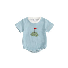 (0-3 Months, Blue) Tutina estiva per neonato, maniche corte, scollo rotondo, stampa a righe, body per neonati.
