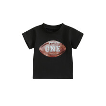 (6-12 Months, Black) Tričko pro chlapečka, krátký rukáv, kulatý výstřih, potisk ragby, letní oblečení k narozeninám, topy
