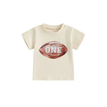 (12-18 Months, Beige) Tričko pro chlapečka, krátký rukáv, kulatý výstřih, potisk ragby, letní oblečení k narozeninám, topy