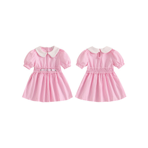 (6-7 Years, Pink) Παιδικό καρό φόρεμα καλοκαιρινά ρούχα 1