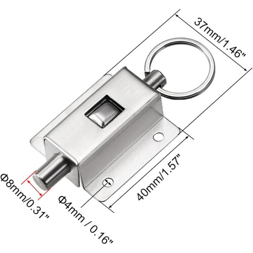 Stainless Steel Door Latch Barrel Bolt, Ring Pull Spring Loaded Lock for Enhanced Security, 5pcs 1