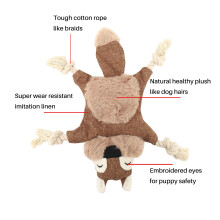 Stuffless Dog Toys for Puppy, Crinkle Squeaky Dog Chew Toys Squirrel Plush Dog Toy with Rope Knots for Small Dogs