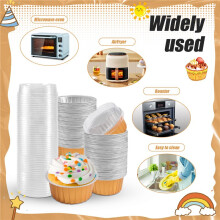Dessertbekers met Deksels, 50 Stuks Gouden Aluminiumfolie Bakbekerhouders, Cupcake Bake Utility Ramekin Doorzichtige Puddingbekers