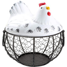 Egg Basket,Eggs Holder Basket, Organizer Storage Wrought Wire Restaurant Storage Basket,Kitchen Hen Decor (White)