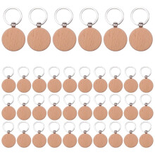 100Pcs Blank Round Wooden Key Chain Diy Wood Keychains Key Tags Can Engrave Diy Gifts