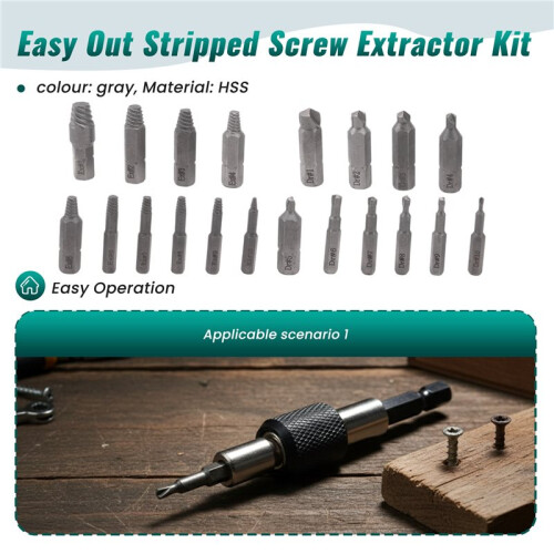 Damaged Screw Extractor Set,22 PCS Stripped Screw Extractor Kit, HSS Broken Screw Remover Set with Bit & Socket Adapter 2