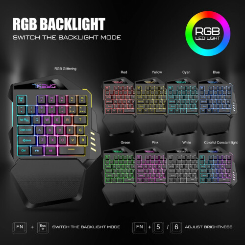 One Hand Wireless Gaming Keyboard RGB Backlit Portable  Keyboard Game Controller for PC PS4  Gamer 2