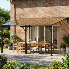 Outsunny 4 x 3 m Metal Lean-to Hardtop Gazebo, Wall-Mounted Pergola