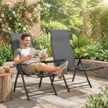 Outsunny Folding Reclining Garden Chairs Set of 2 with Footrest, Dark Grey